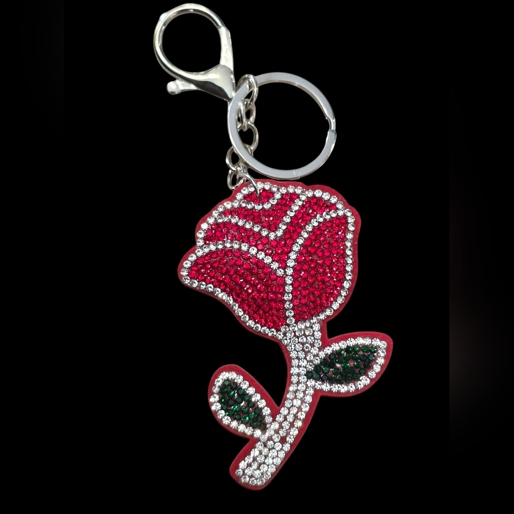 Red Rose Rhinestone Bag Charm Keychain